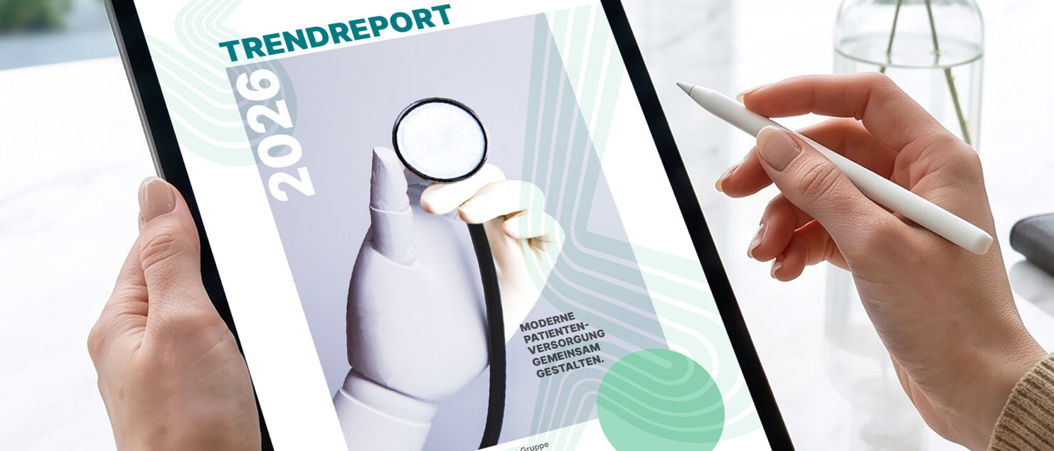 Darstellung des Asklepios-Trendreports 2026 auf einem Tablet